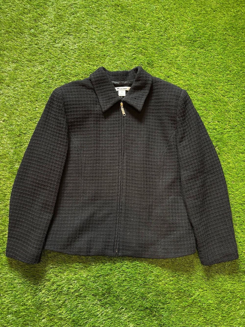 Nygård Collection Black Wool Blend Textured Zip Jacket Size 14
